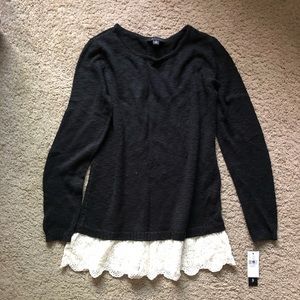 Black sweater with lace trim, NWT size small